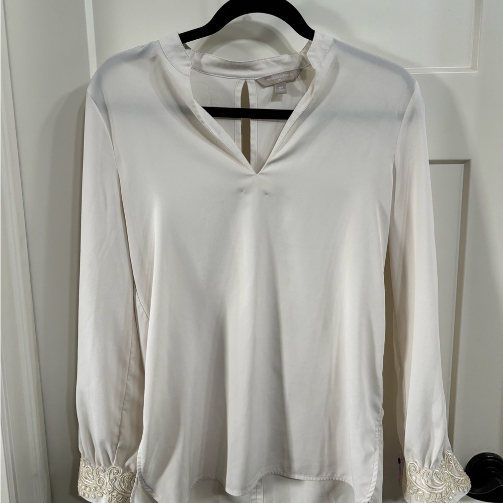 Banana Republic Cream Blouse with Embroidered Cuffs